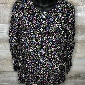 J.Jill floral multi color rayon button blouse